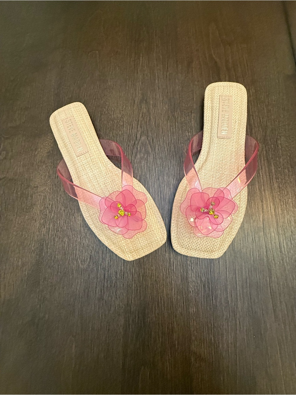 Steve Madden Pink Floral Jelly Slide Sandals with Bead Centers